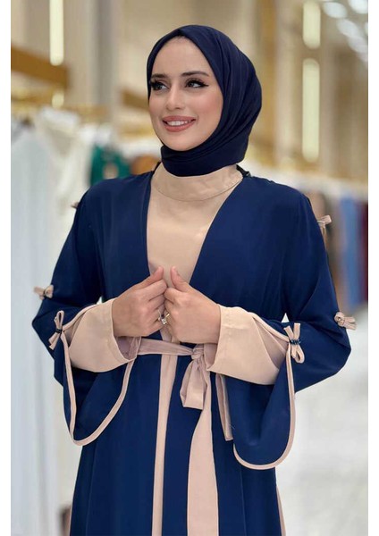 Fiyonk Detaylı Abaya Elbise Takım 3955 Lacivert fırsatları