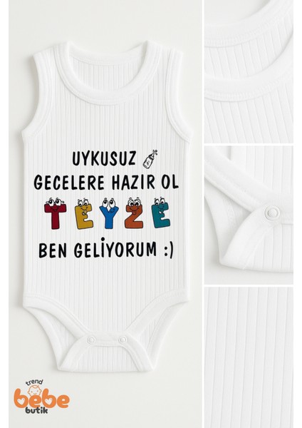 Uykusuz Gecelere Hazır Ol Teyze Yazılı 6-36 Ay Pamuklu Ribana Çıtçıtlı Bebek Tulum Body Zıbın fiyatları