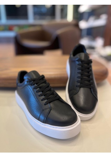 4226 Siyah Cilt - Beyaz Taban Hakiki Deri Erkek Sneakers