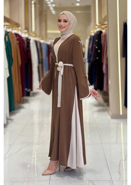 Fiyonk Detaylı Abaya Elbise Takım 3955 Kahverengi fiyatları