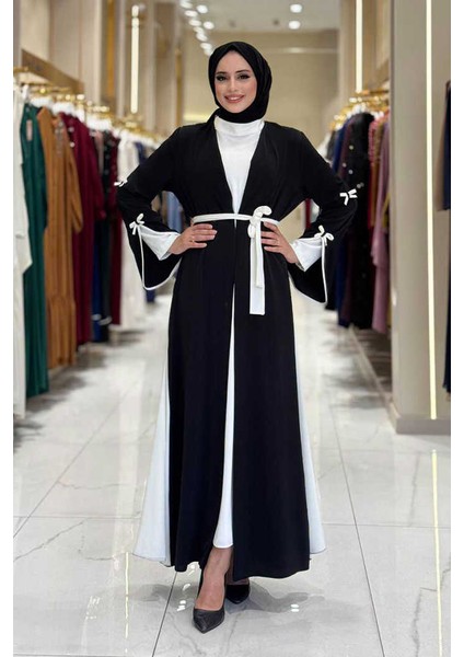 Fiyonk Detaylı Abaya Elbise Takım 3955 Siyah