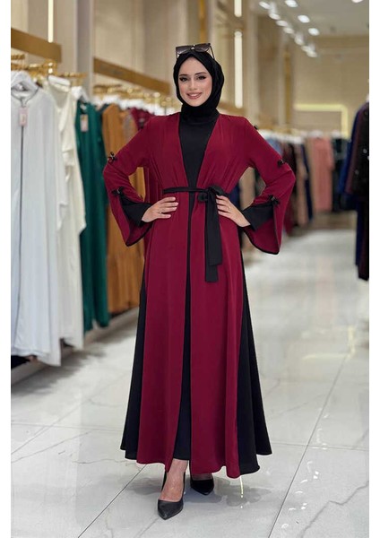 Fiyonk Detaylı Abaya Elbise Takım 3955 Bordo