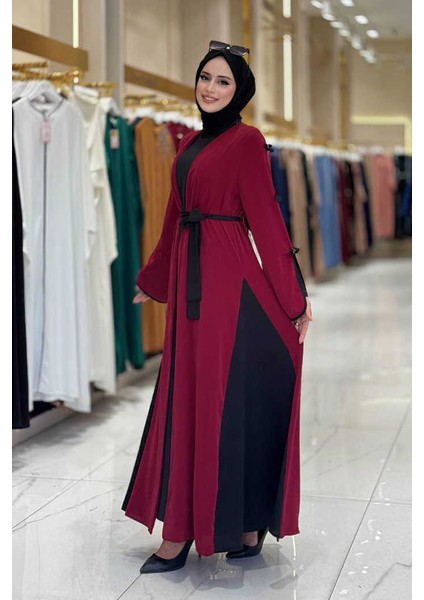 Fiyonk Detaylı Abaya Elbise Takım 3955 Bordo modelleri