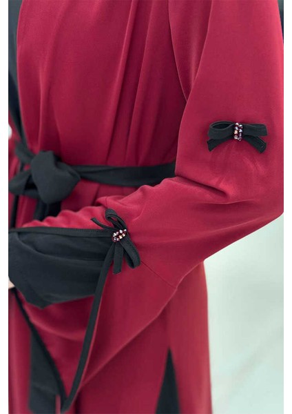 Fiyonk Detaylı Abaya Elbise Takım 3955 Bordo fırsatları