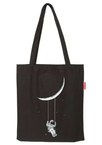 Baghashtag Siyah Bez Çanta Ayda Sallanan Astronot