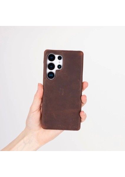 Samsung Galaxy S25 Ultra Uyumlu, Hakiki Deri, El Yapımı Arka Kapak, Antik Kahve