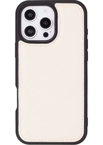 Apple iPhone 16 Pro Uyumlu, Hakiki Deri, El Yapımı, Cüzdanlı Kılıf, Krem Renk