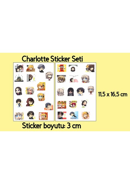 Charlotte Sticker Seti Adet Sticker 3 cm - Anime Sticker Seti