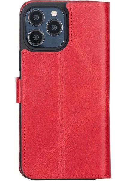 Apple iPhone 13 Pro Max Uyumlu Deri Cüzdanlı Kılıf Nar Çiçeği