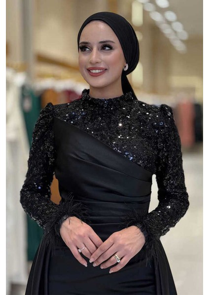 Pul Payet Saten Abiye 7064 Siyah fırsatları