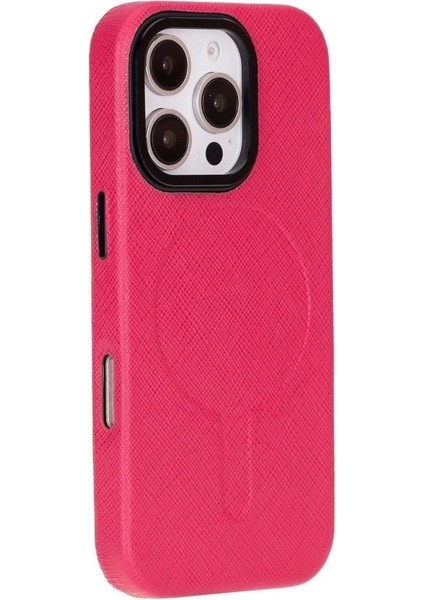 Apple iPhone 16 Pro Max Uyumlu, Hakiki Deri, El Yapımı Kılıf, Pembe