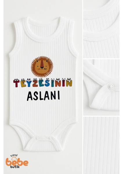 Teyzesinin Aslanı Yazılı Tasarımlı Çıtçıtlı Ribana Bebek Zıbın Body | Pamuk | 6-12-18-24-36 Ay fiyatları