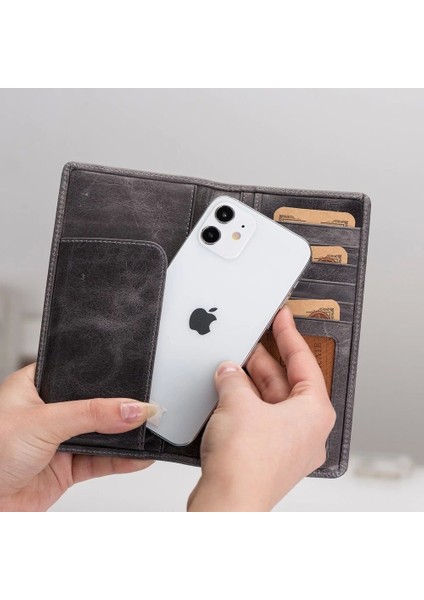 Evra 6.7 Inch Uyumlu Deri Kartlıklı Kılıf TN18 Gri
