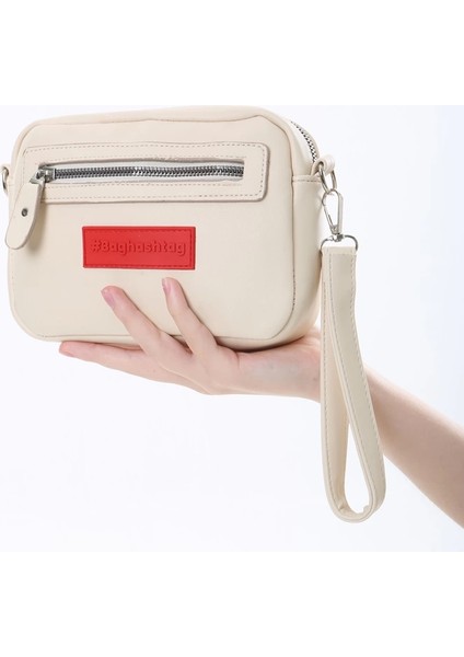 Baghashtag Krem Minik Unisex 3 Gözlü Deri Çanta