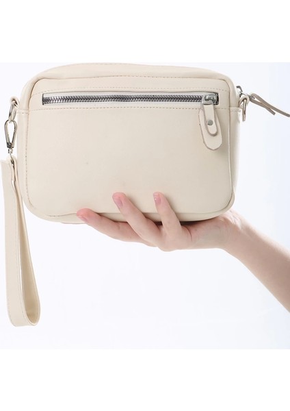 Baghashtag Krem Minik Unisex 3 Gözlü Deri Çanta