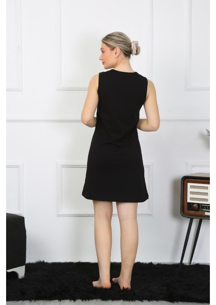 Kadın Kalın Askılı Penye Diz Üstü Siyah Gecelik 11310 modelleri