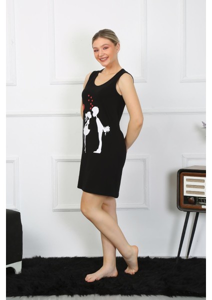 Kadın Kalın Askılı Penye Diz Üstü Siyah Gecelik 11310 fırsatları