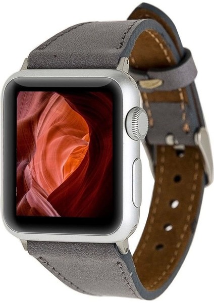 Apple Watch Uyumlu Deri Kordon 42-44-45MM Slim Rst9 Gri