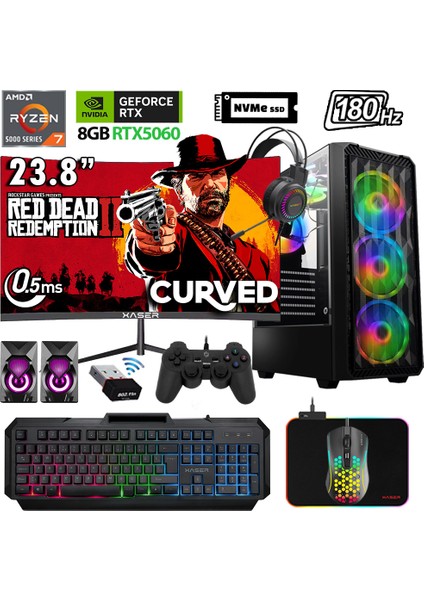 XSR1141 Ryzen 7 5700X 32GB Ram 1tb M.2 Nvme SSD 8gb RTX5060 23.8" 180Hz Oyuncu Bilgisayarı