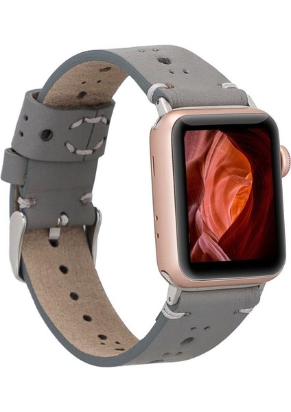 Apple Watch Uyumlu Deri Kordon Ba8 42-44-45MM Rst9 Gri