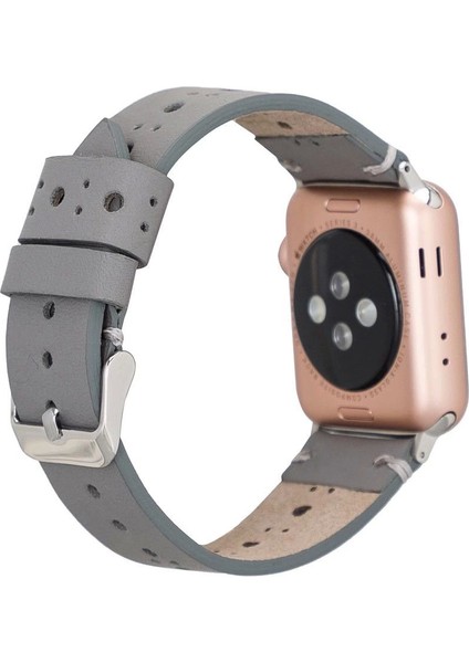 Apple Watch Uyumlu Deri Kordon Ba8 42-44-45MM Rst9 Gri