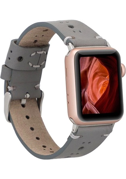 Apple Watch Uyumlu Deri Kordon Ba8 42-44-45MM Rst9 Gri