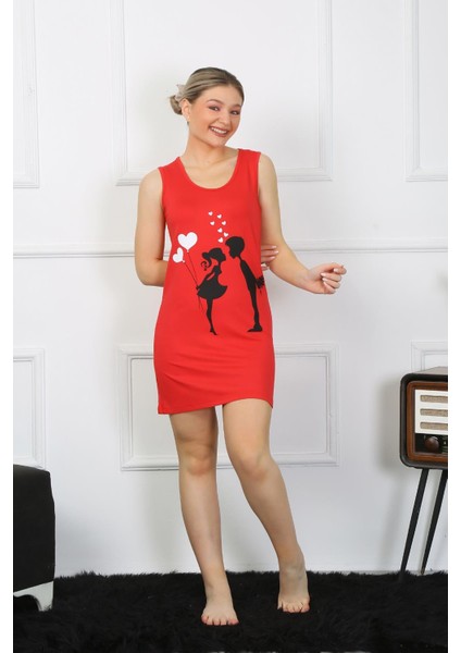 Kadın Kalın Askılı Penye Diz Üstü Kırmızı Gecelik 11310 fiyatları