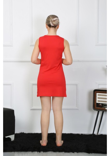 Kadın Kalın Askılı Penye Diz Üstü Kırmızı Gecelik 11310 modelleri