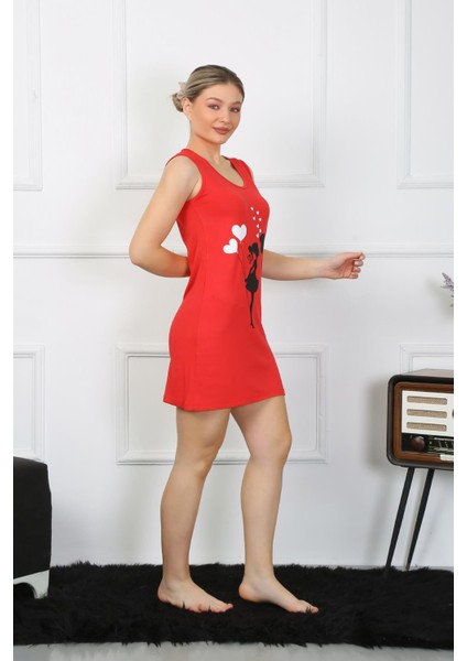 Kadın Kalın Askılı Penye Diz Üstü Kırmızı Gecelik 11310 fırsatları