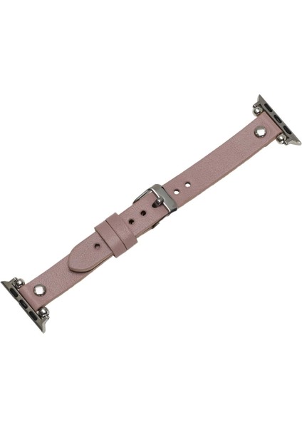 Apple Watch Uyumlu Deri Kordon 38-40-41MM St Nu2 Pembe