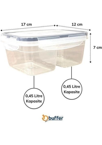 2 Bölmeli 0,45+0,45 Litre Kilitli Kapaklı Erzak Saklama Kabı LC-524