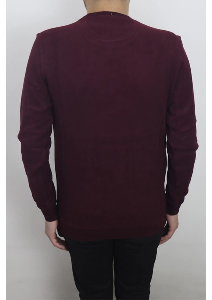 Fistan Store Erkek Bordo Desenli Spor Kesim Normal Kalıp Bisiklet Yaka Selanik Kumaşlı Kışlık Kazak modelleri