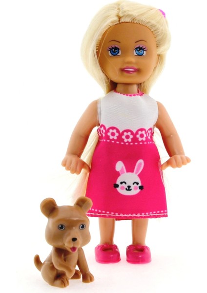 Cute Girl Kahverengi Köpekli ve Sarışın Mini Bebek