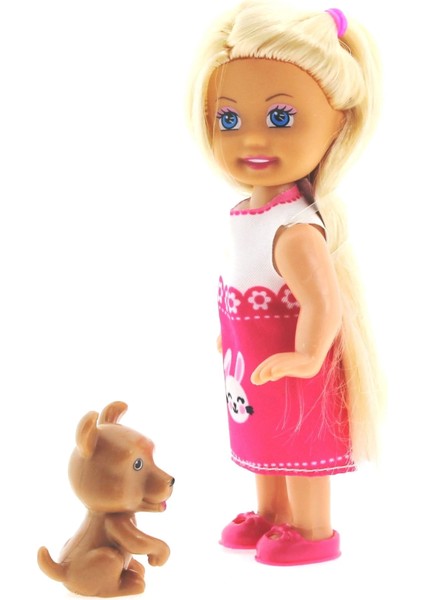 Cute Girl Kahverengi Köpekli ve Sarışın Mini Bebek