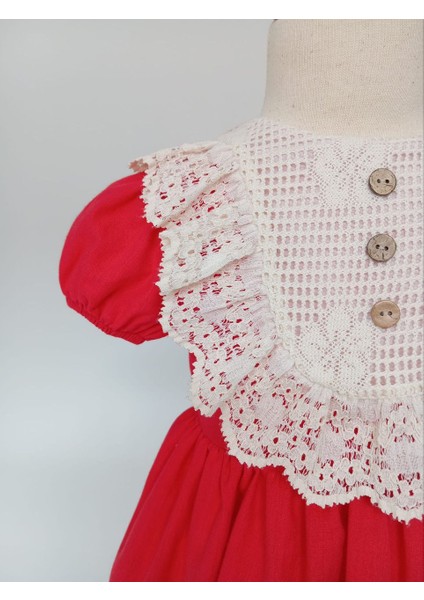 Dantel Detaylı Vintage Şık Kız Elbisesi