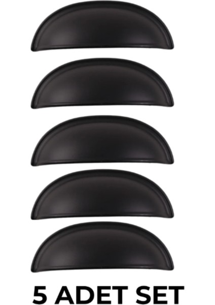 Antik Siyah Midye Kulp 96 mm Çekmece Dolap Kulbu Mobilya Dekorasyon 5li Set