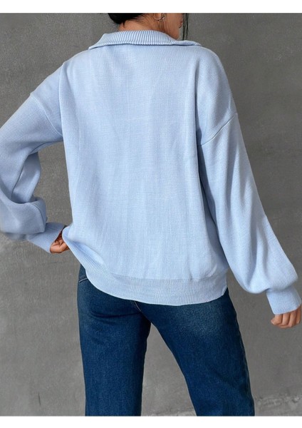 Fermuarlı Balıkçı Yaka Oversize Triko Kazak