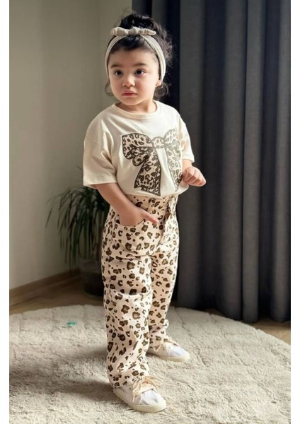 Kız Çocuk Leopar Desenli Pantolonlu Pamuklu Takım modelleri