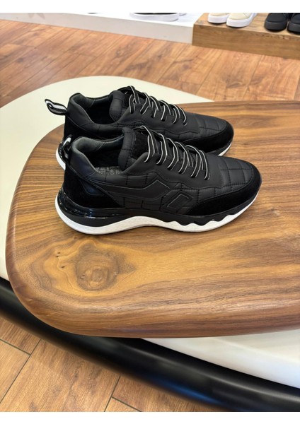 1091 Siyah Paraşüt Nubuk Detay Hakiki Deri Erkek Sneakers - Erkek Spor Ayakkabı
