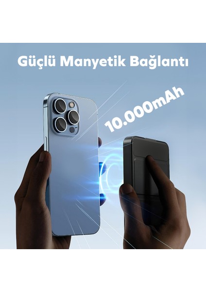 By Deji Magsafe Powerbank 10000mah Standlı Hızlı Taşınabilir Batarya iPhone 12 13 14 15 16 Android - BEYAZ