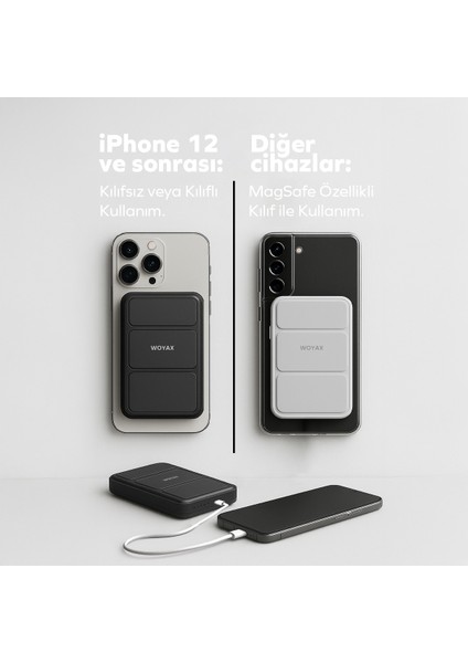By Deji Magsafe Powerbank 10000mah Standlı Hızlı Taşınabilir Batarya iPhone 12 13 14 15 16 Android - BEYAZ