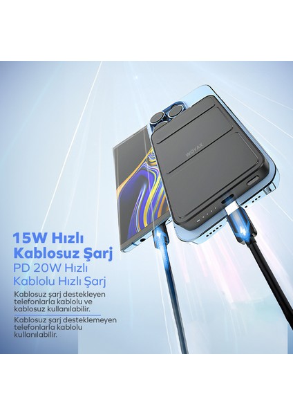 By Deji Magsafe Powerbank 10000mah Standlı Hızlı Taşınabilir Batarya iPhone 12 13 14 15 16 Android - BEYAZ