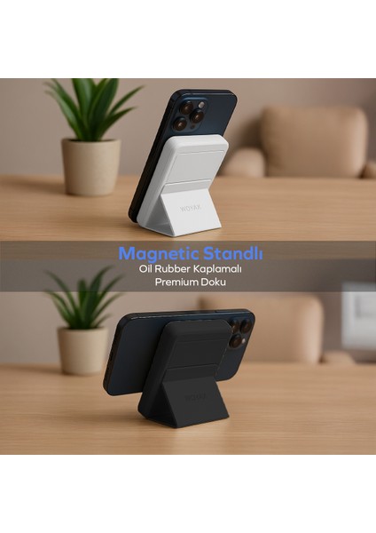 By Deji Magsafe Powerbank 10000mah Standlı Hızlı Taşınabilir Batarya iPhone 12 13 14 15 16 Android - BEYAZ