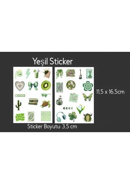Vsco Yeşil Aesthetic Planner Bullet Journal Laptop Notebook Tablet Sticker Set 3,5cm - 30 Adet
