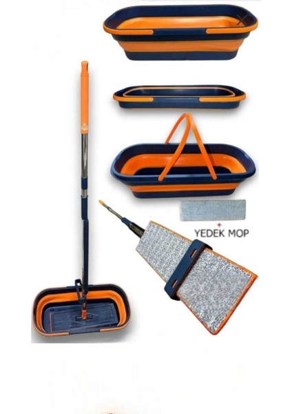 Katlanabilir ve Tekerlekli Mop SETI. 130 cm Uzun Saplı, Yedek Mop Başlıklı, Kendinden Sıkmalı Mop Se fiyatları