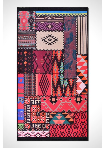 Patchwork Tribe Dijital Baskılı Şönil Halı | Kaymaz Taban, Yıkanabilir, Etnik Desen