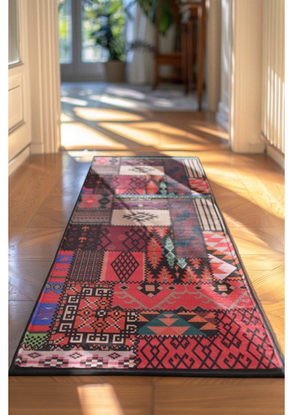 Patchwork Tribe Dijital Baskılı Şönil Halı | Kaymaz Taban, Yıkanabilir, Etnik Desen
