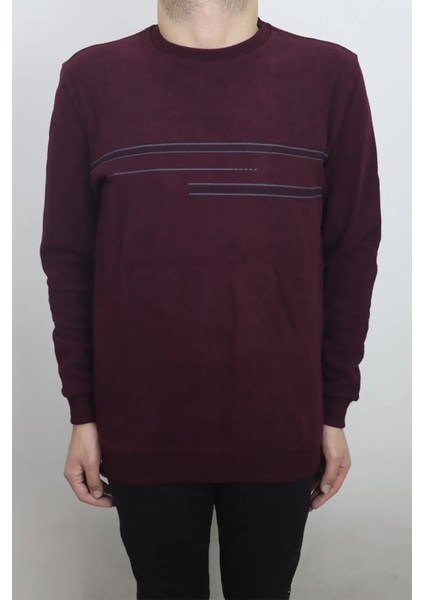 Fistan Store Erkek Bordo Desenli Spor Kesim Normal Kalıp Bisiklet Yaka Selanik Kumaşlı Kışlık Kazak