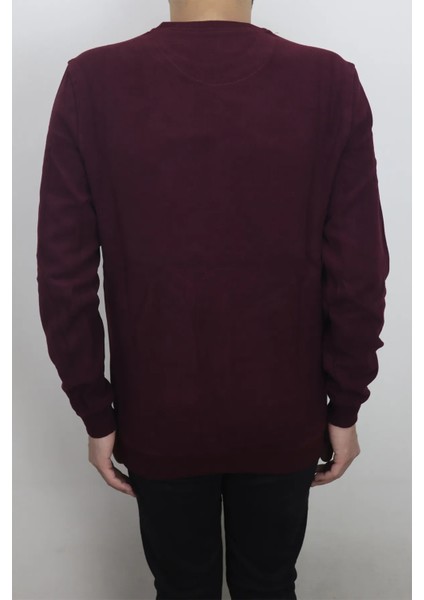 Fistan Store Erkek Bordo Desenli Spor Kesim Normal Kalıp Bisiklet Yaka Selanik Kumaşlı Kışlık Kazak