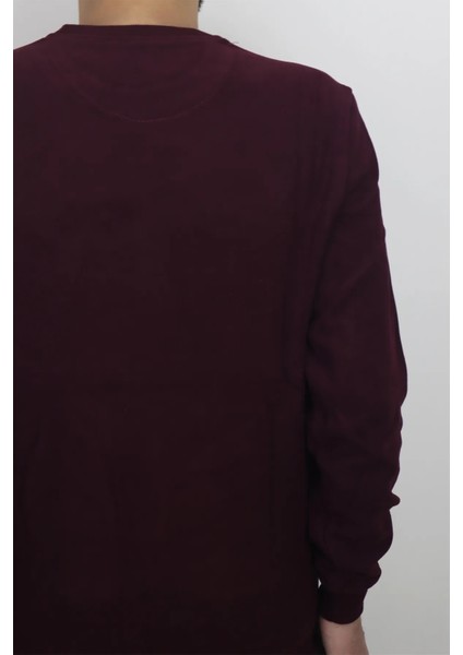 Fistan Store Erkek Bordo Desenli Spor Kesim Normal Kalıp Bisiklet Yaka Selanik Kumaşlı Kışlık Kazak